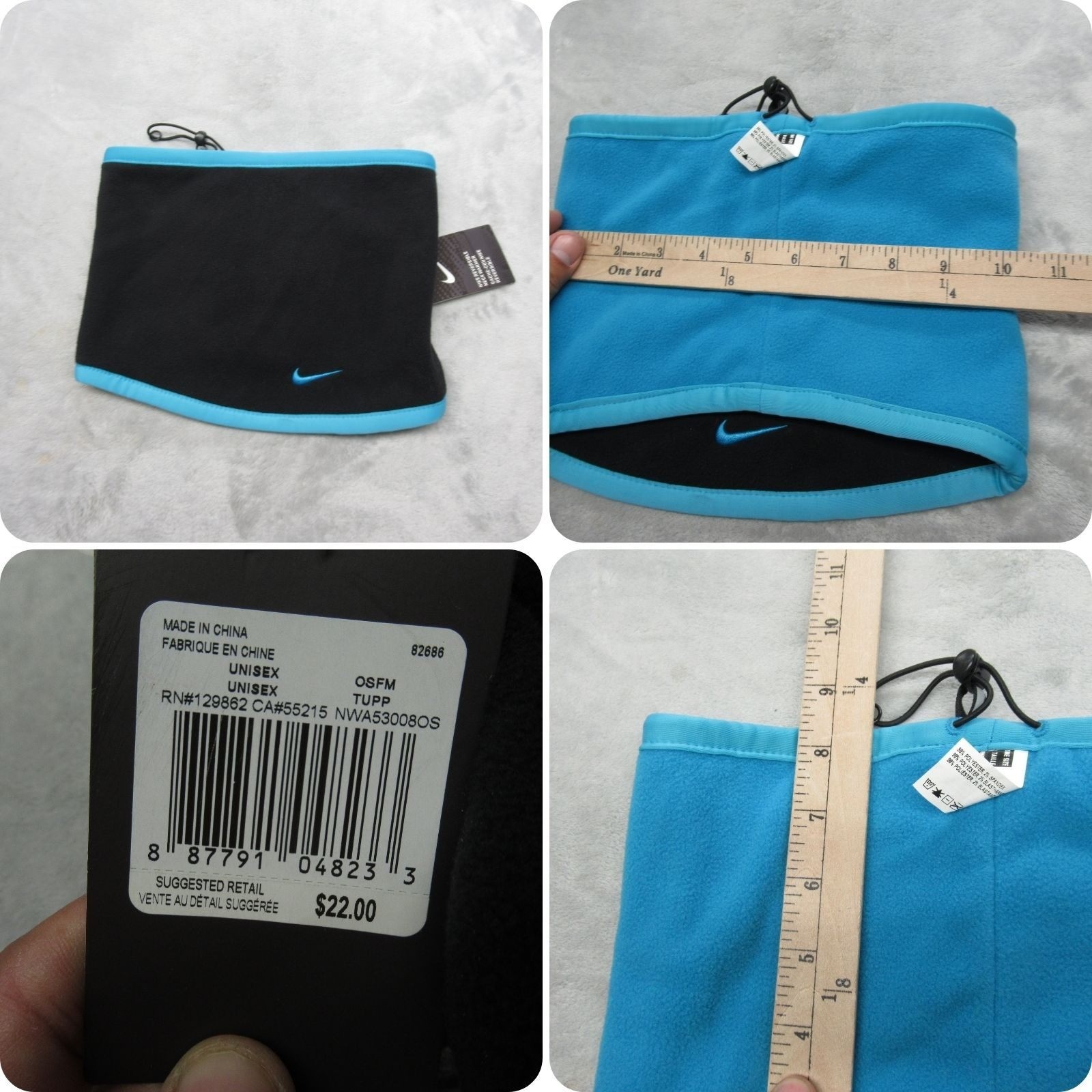 Nike Neck Warmer Unisex OSFM Reversible Blue Black Fleece Activewear Outdoor NWT