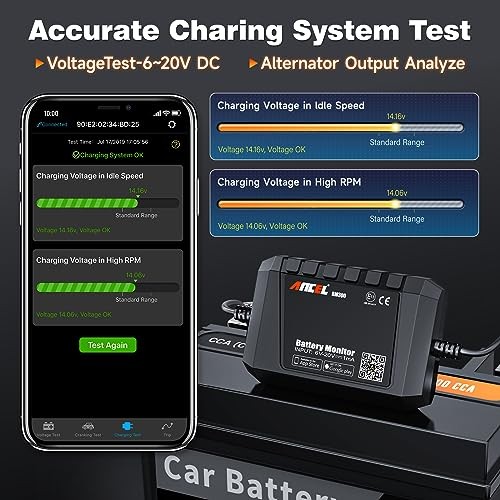 BM300 12V Battery Monitor - Bluetooth 4.0 Automotive Voltmeter - Black