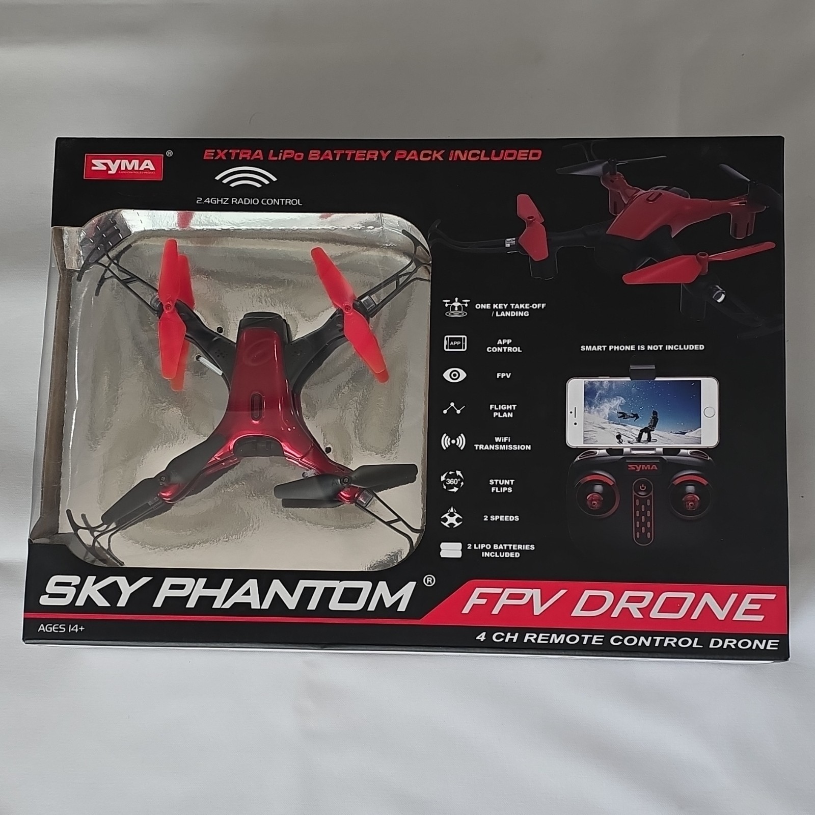 Syma Sky Phantom FPV Drone Red Black 2.4GHz WiFi App Controlled Tested