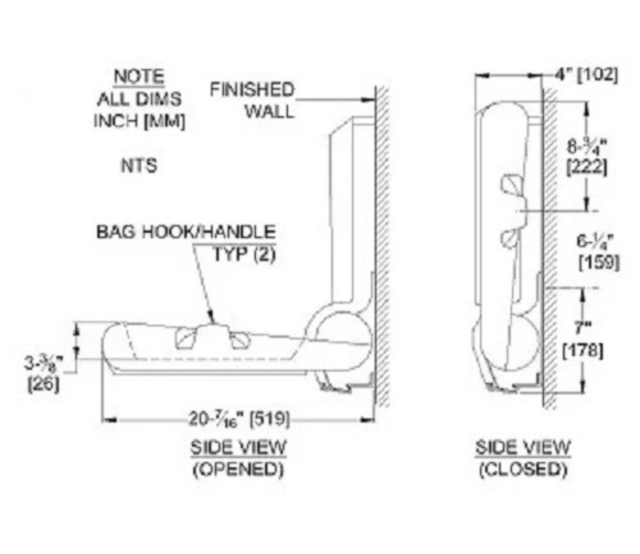 New "Open-Box" ASI 9012 Baby Changing Station Horizontal