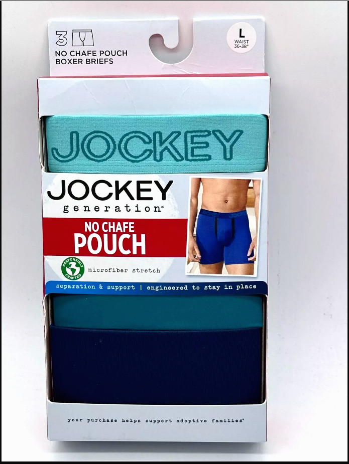 Jockey Men's Boxer Briefs 3 Pack Large 36-38 Blue Teal Chafe Proof Pouch Stretch