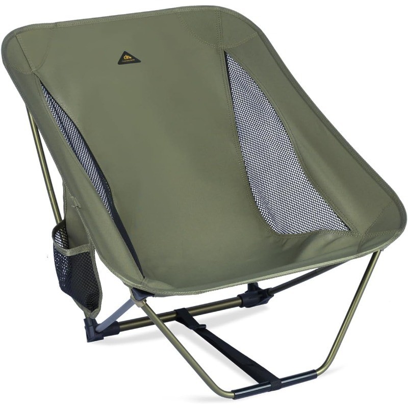 Low Ultralight Compact Camping Folding Chair W/ Side Pocket & Carry Bag Green