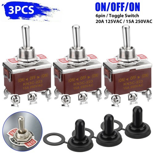 3X Heavy Duty DPDT ON/OFF/ON Toggle Switch 20A 125V/15A 250V Screw Terminals