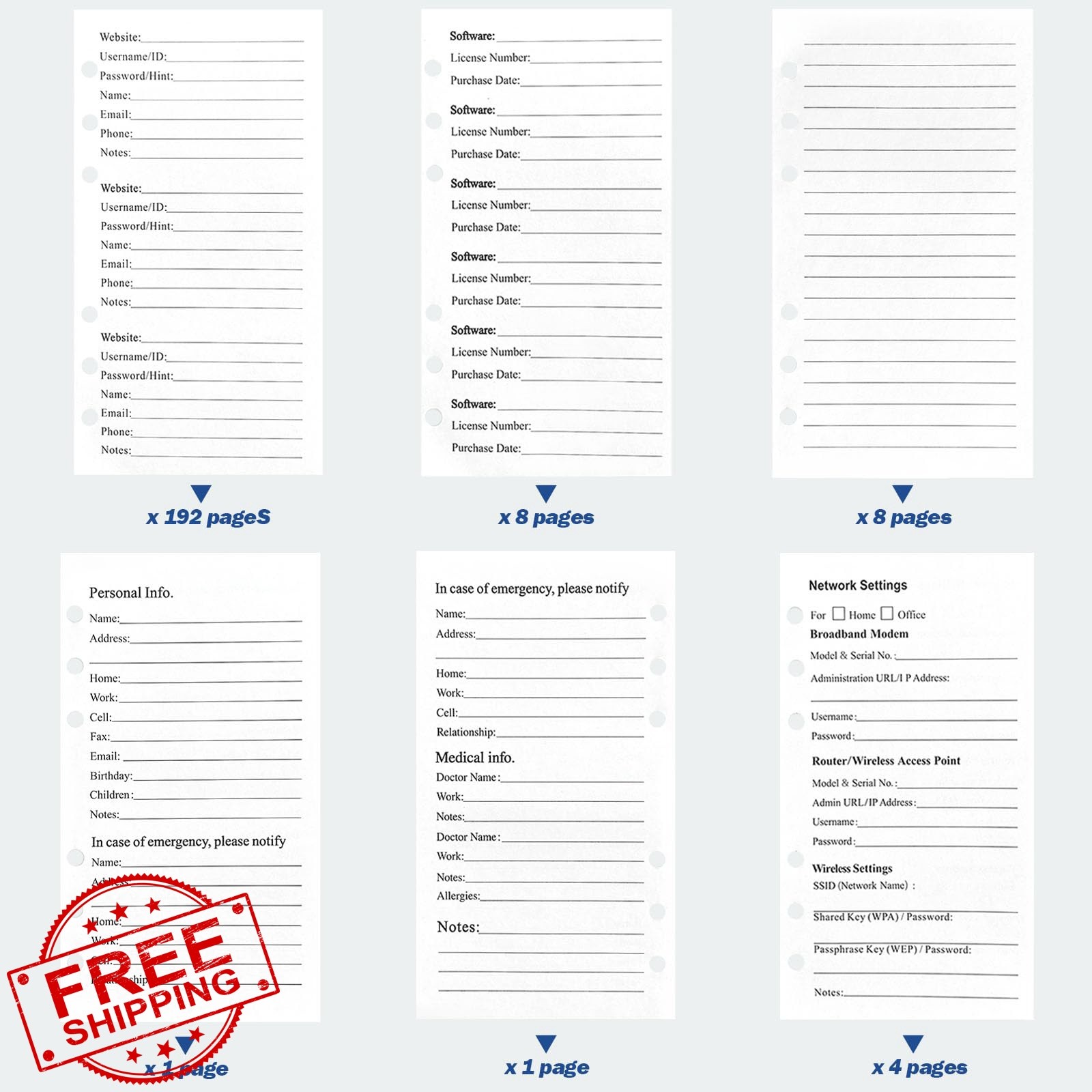 BTSFTOGET A6 Password Book Refills ONLY