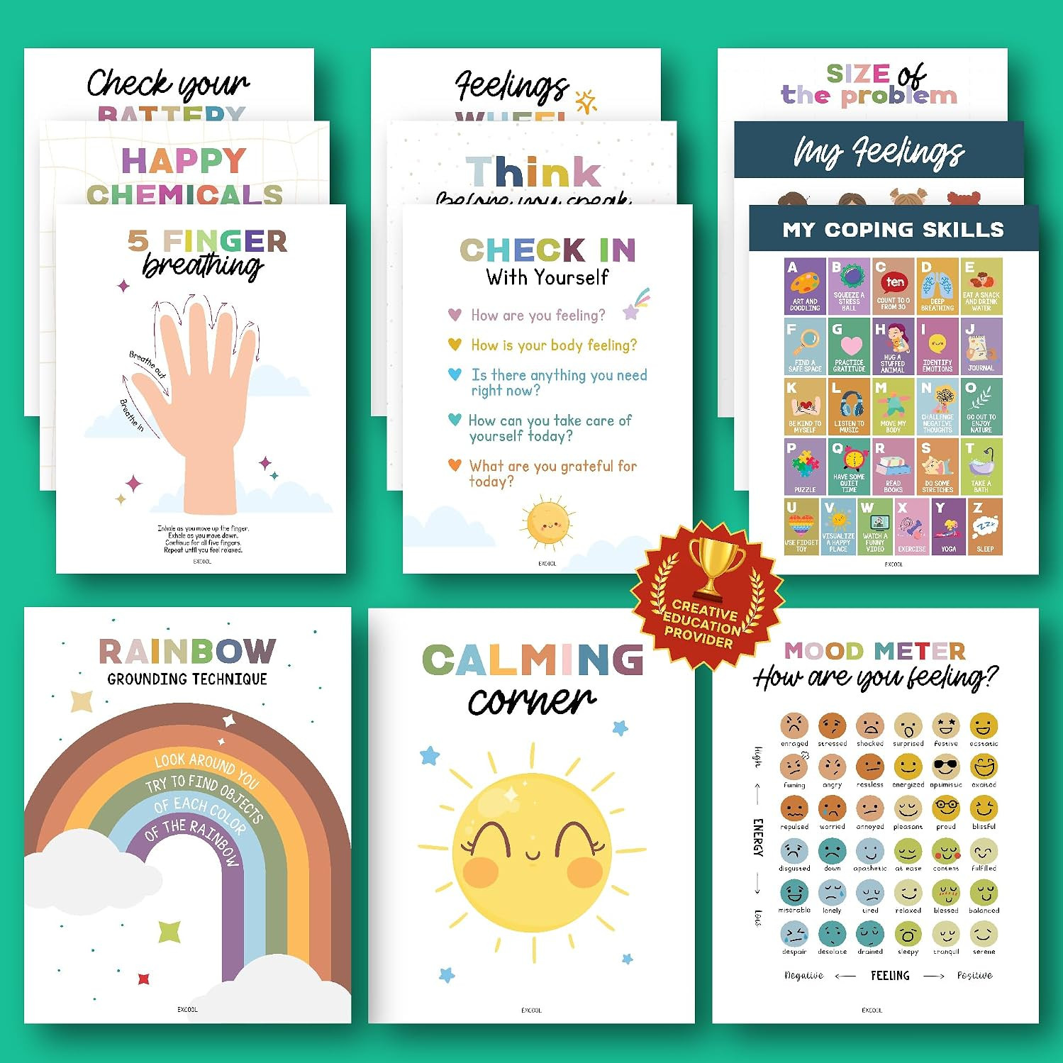 12 Toddler Calming Corner Posters For Classroom Decor - 11x14 Feelings Chart