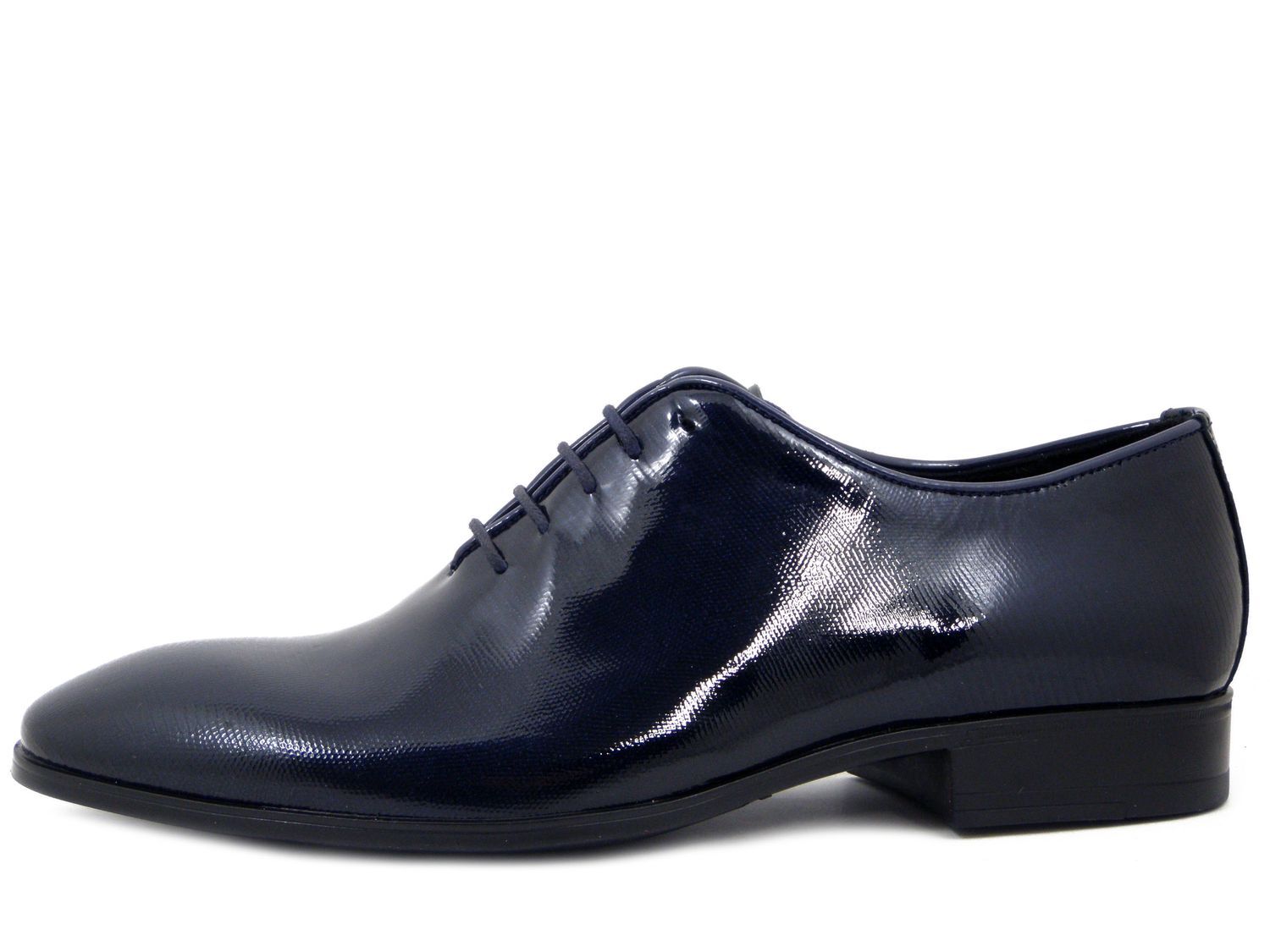 Men's Elegant Ceremony French Shiny Leather Shoes Dark Blue Made in Italy