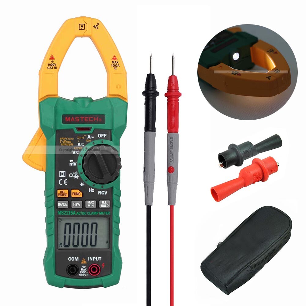 Mastech MS2115A 6000 Counts True RMS Digital Clamp Meter AC/DC V A INRUSH NCV