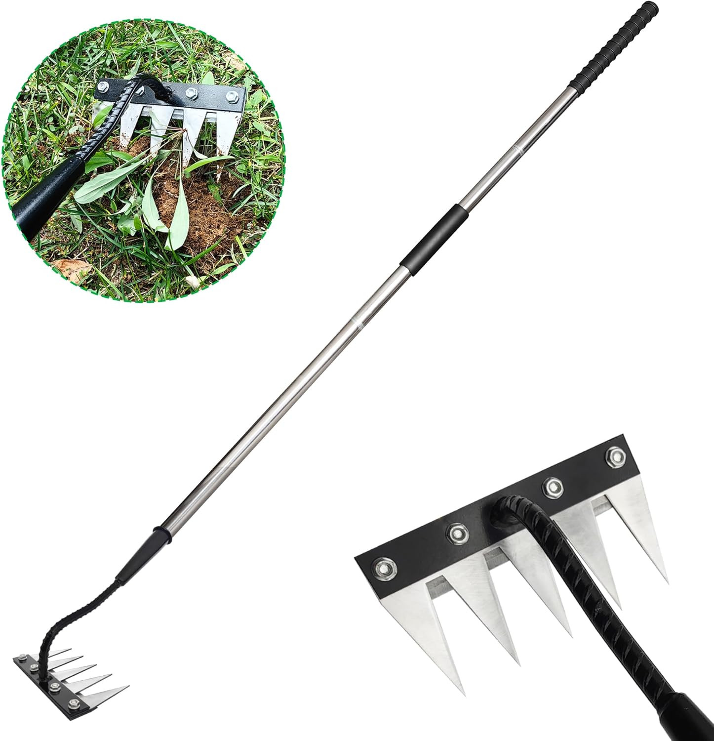 Gardenia 2.0 Forged Iron Weeding Rake with Long Handle and 5 Steel Teeth