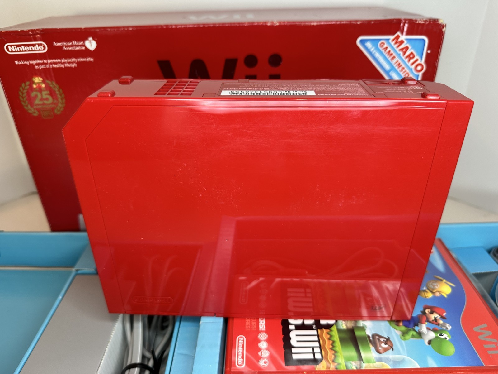 Nintendo Wii Red Console Mario 25th Anniversary Edition w/2 Games CIB Tested