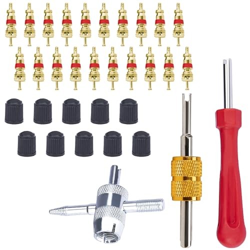 2 PCS Tire Valve Stem Removal Tool with 20 PCS Valve Cores, 10 PCS Tire 33 PCS