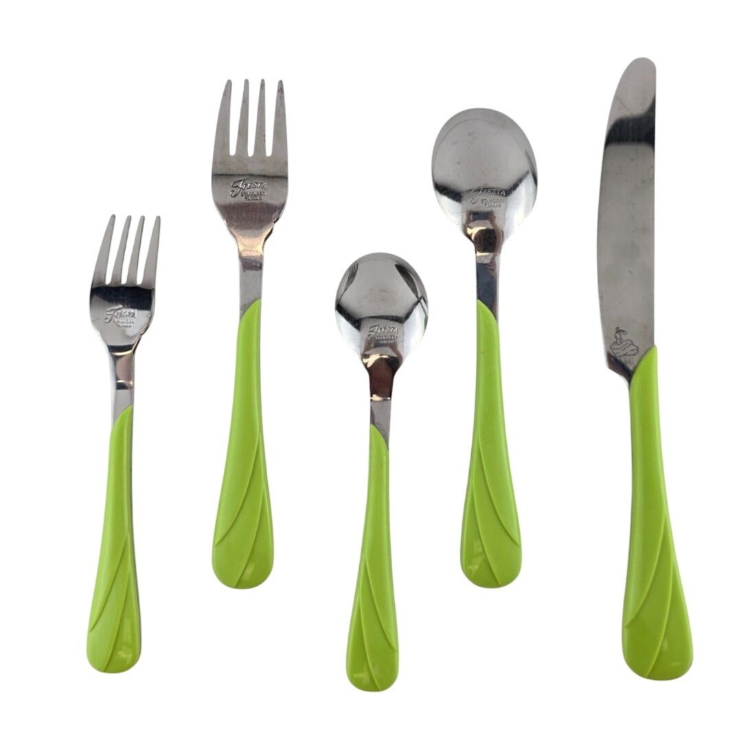 Vintage Fiesta Chartreuse Swirl Flatware Silverware Green 5 Piece Set
