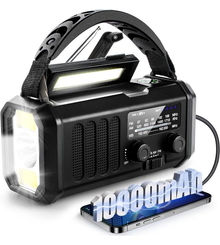 10000mAh Emergency Weather Radio,Portable FM/AM/NOAA Battery Powered Survival...