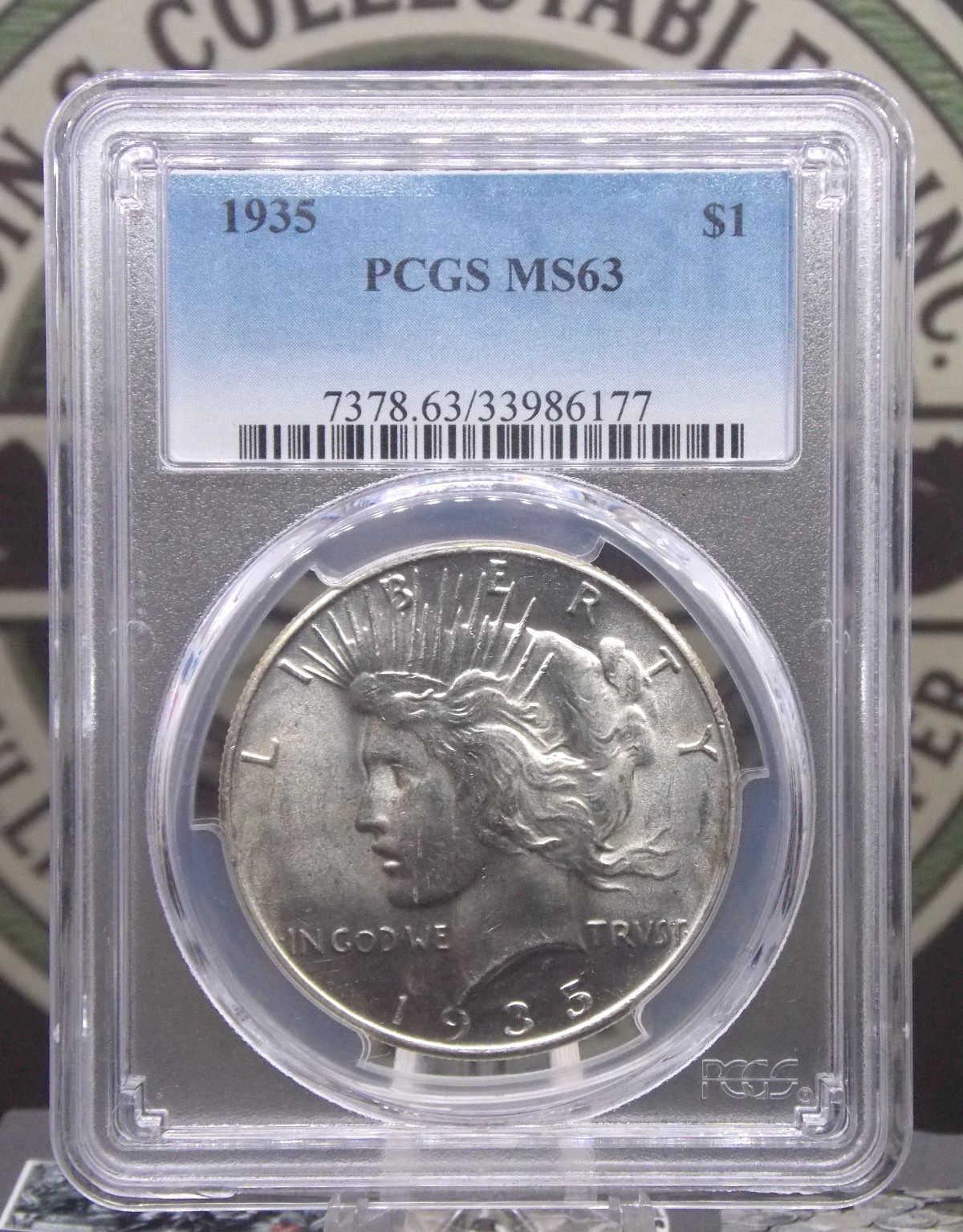 1935 "P" Peace SILVER Dollar $1 PCGS MS63 #177 Unc BU Uncirculated ECC&C, Inc.