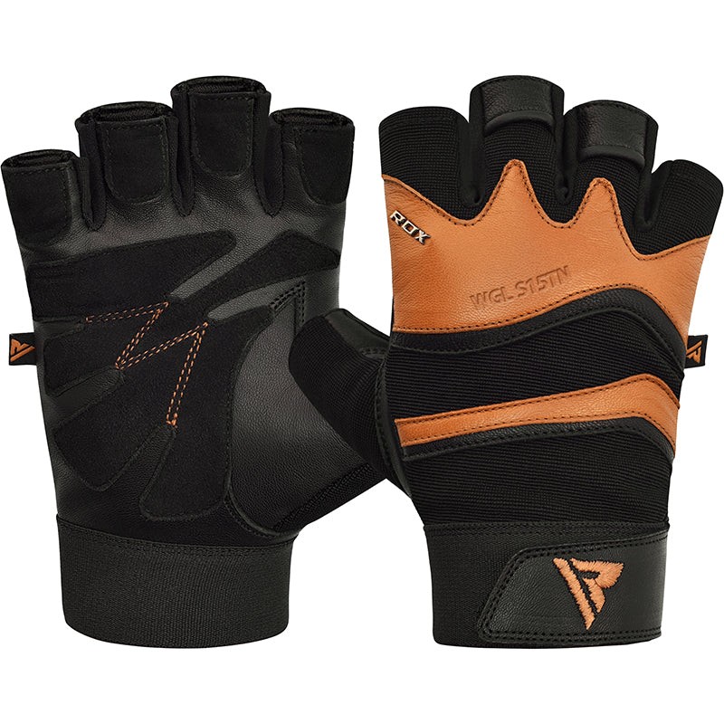 RDX S15 Leather Gym Fitness Gloves – Long Wrist Support & Anti-Slip Grip
