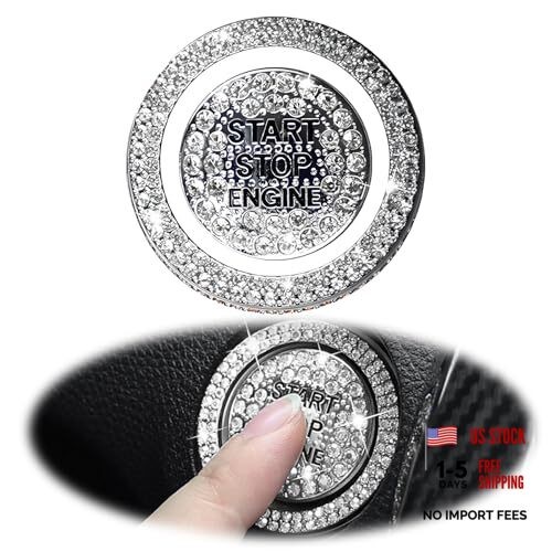 Car One-Button Start Button Cover, 1.1In Metal Round Vehicle Engine 2 PCS White