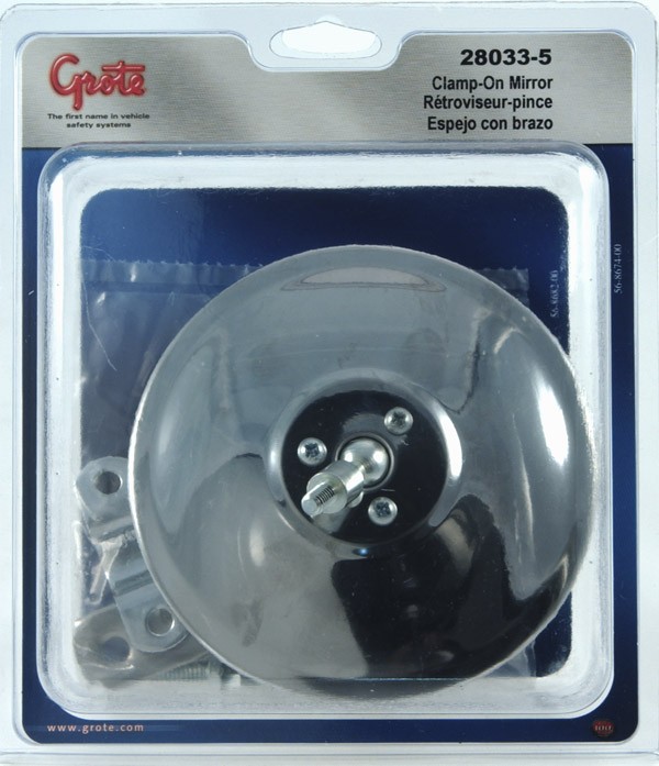 Grote 28033-5 Stainless 5" Round Clamp-On Spot Mirror with Arm Assembly