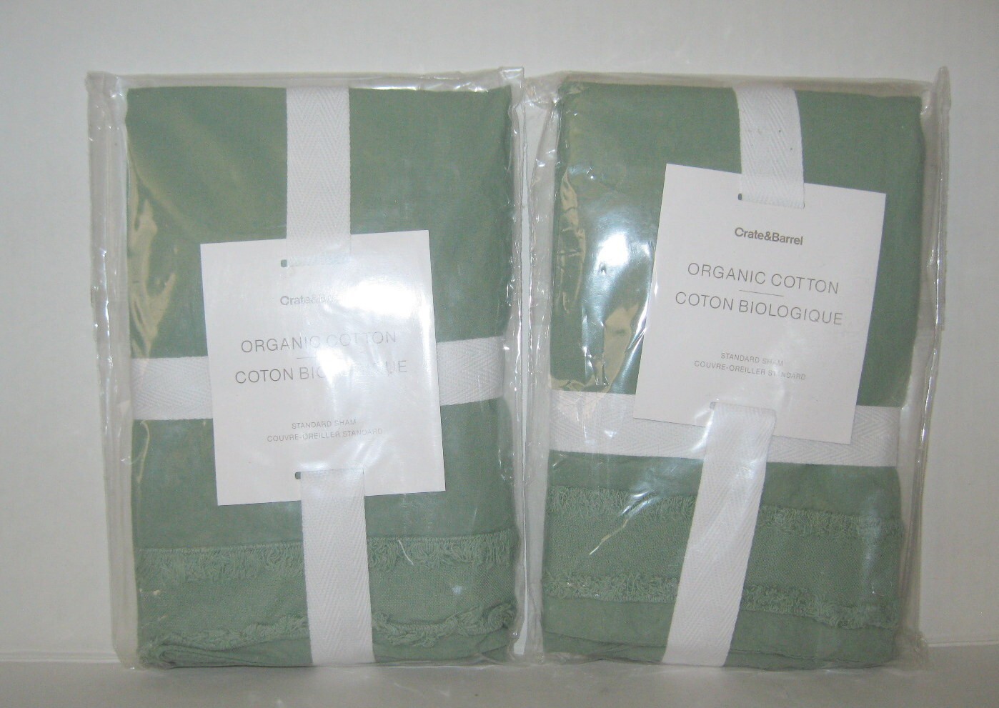Lot of 2 Crate & Barrel Organic Cotton Eyelash Fringe Shams Lili Pad Standard