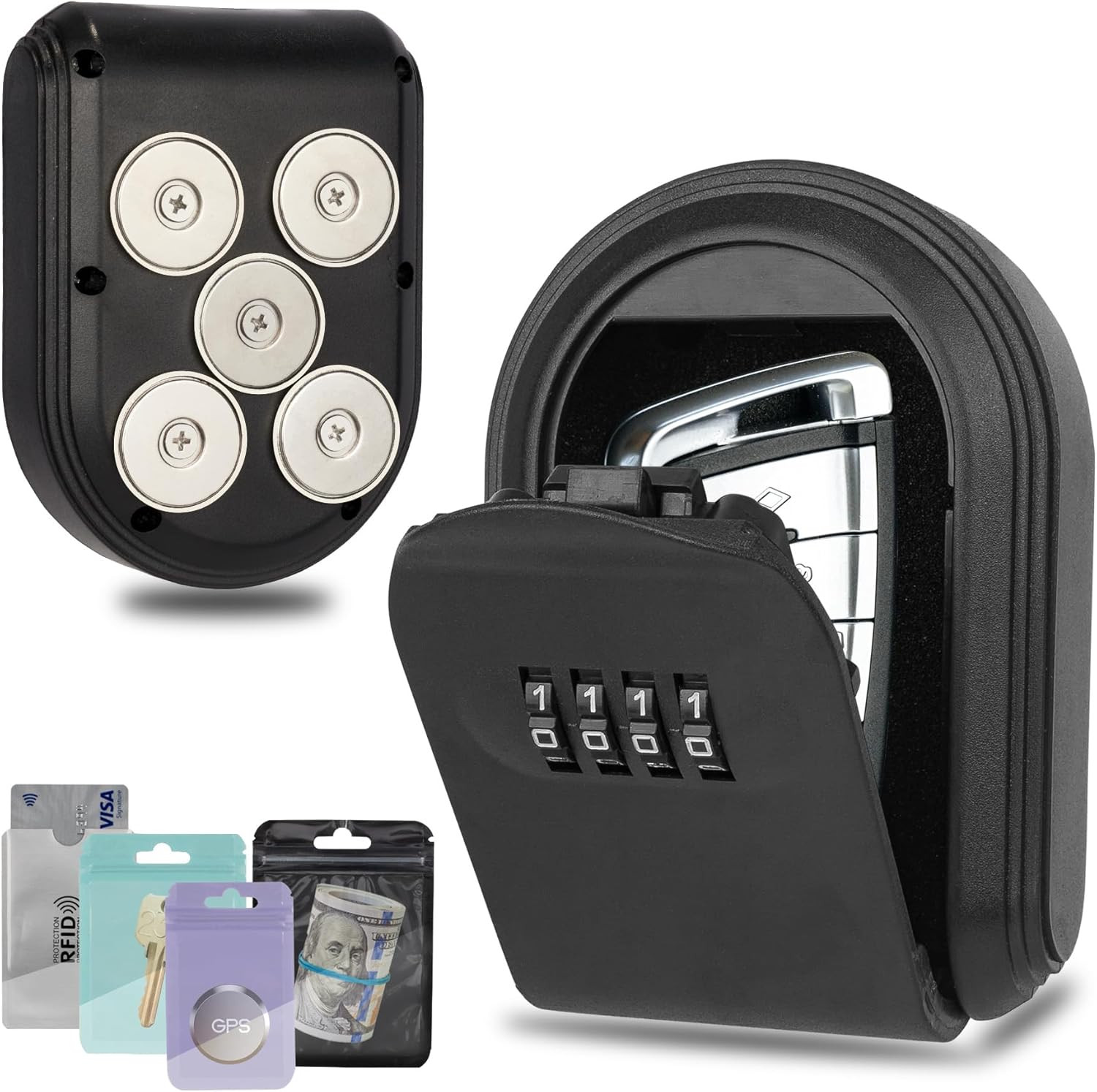 Magnetic Key Box for under Car, Hide a Key outside with Combination Lock Box, Re