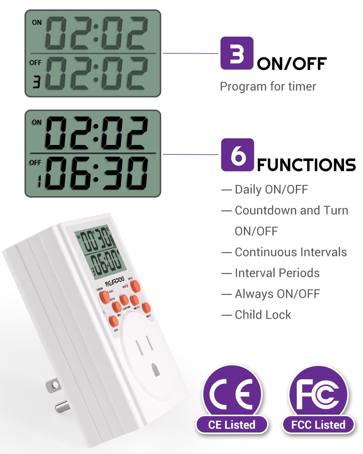 Timer Outlet, Multifunctional Infinite Cycle Programmable Plug-In Digital Timer