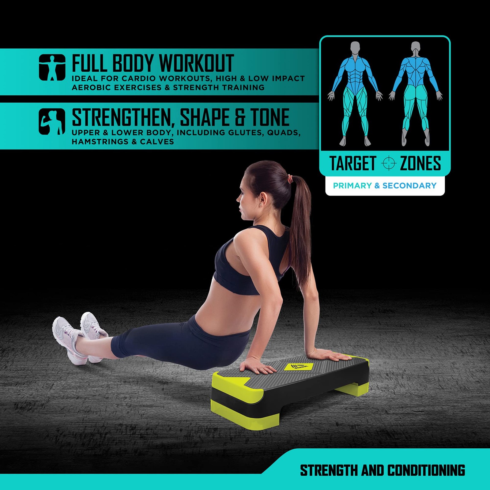 Aerobic Step Platform with Non-Slip Textured Surface -2-Level Adjustable Step...
