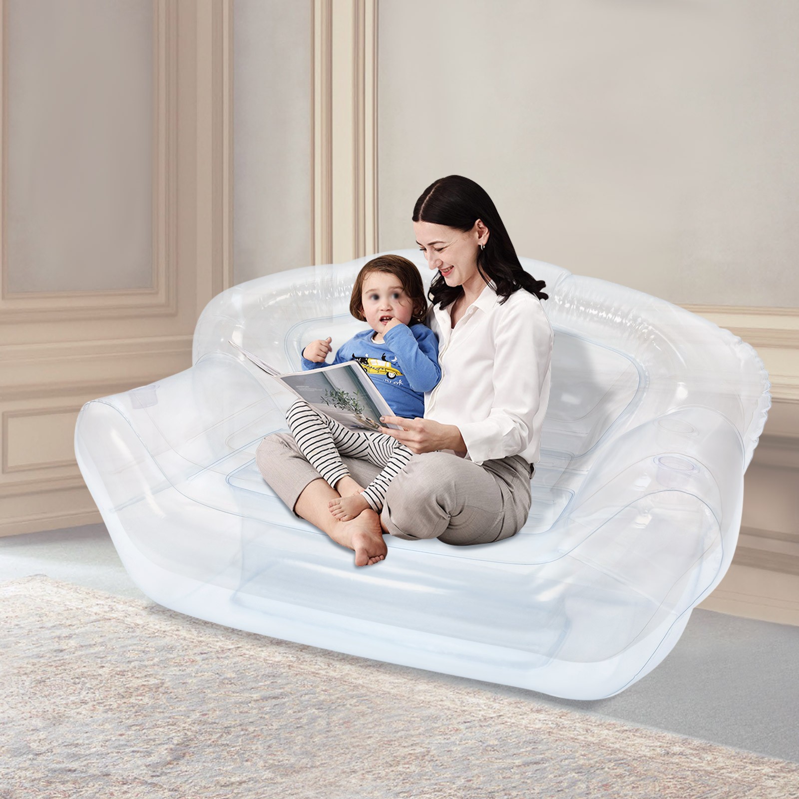 Modern 70.9*35.43*37.4in PVC Clear Portable Inflatable Couch Double Person Sofa