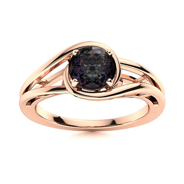 Solitaire 5MM Round Alexandrite 925 Sterling Silver Rose Plated Split Shank Ring