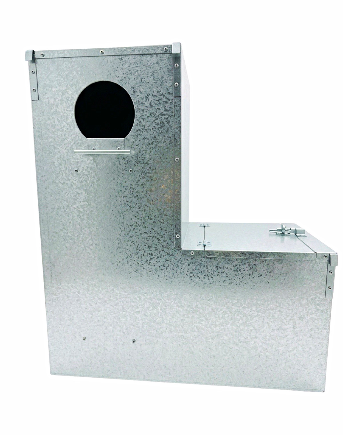 Galvanized Metal Game Feeder Box w/ Lid, Silver, 20x10x23 in, 4 in Opening
