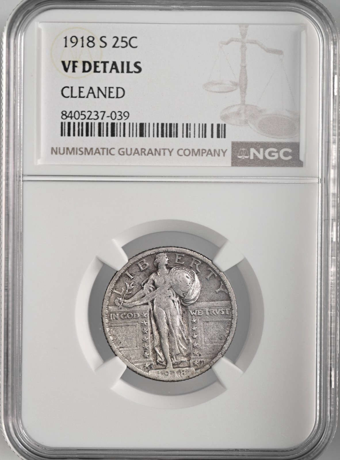 1918-S  25C STANDING LIBERTY QUARTER  NGC VF DETAILS "CLEANED" 8405237-039