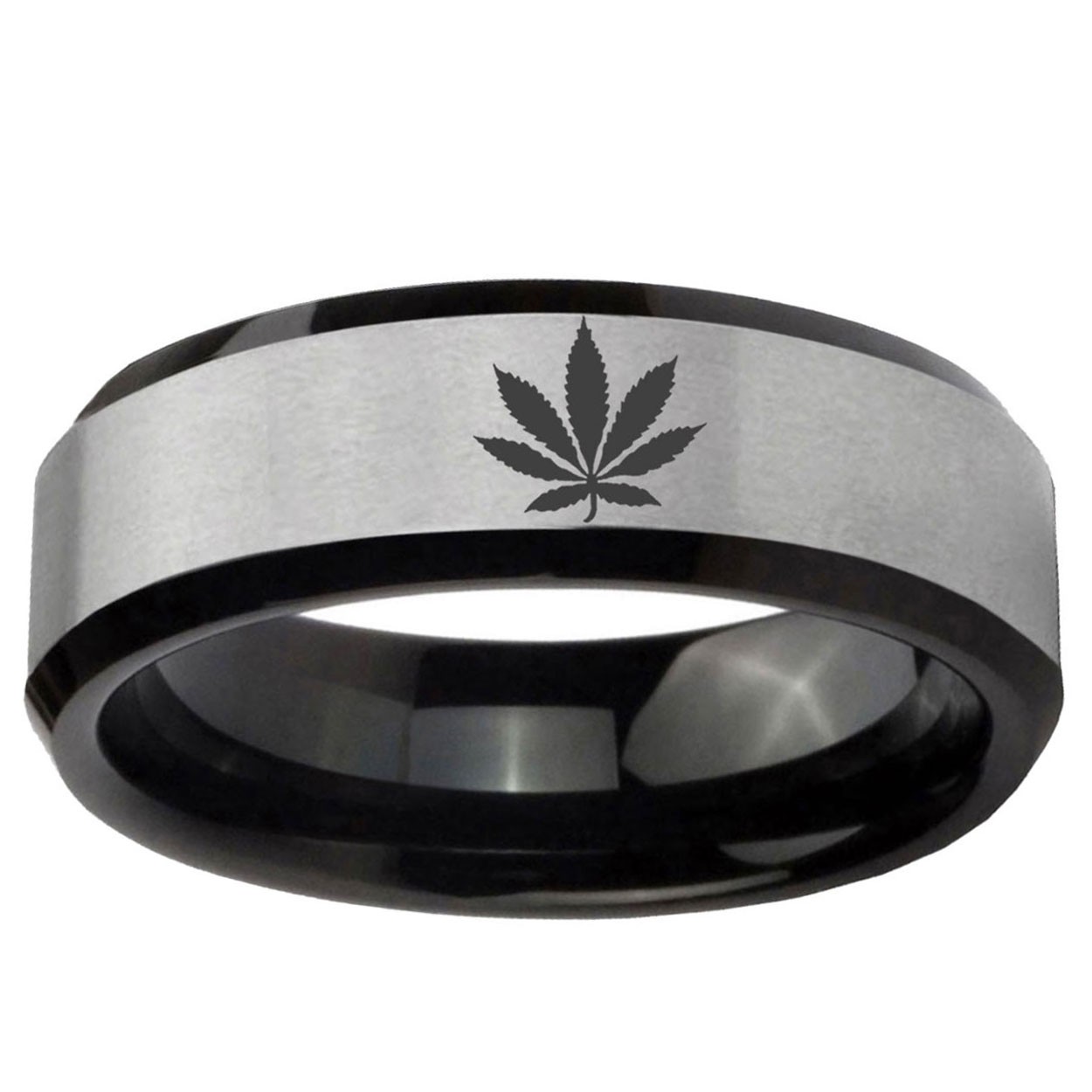 Marijuana Leaf Comfort Fit Tungsten Men's Wedding Band