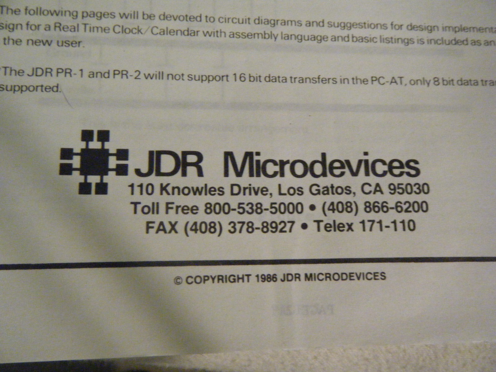 User Manual for JDR ISA Circuit Microdevices PR-1 PR-2