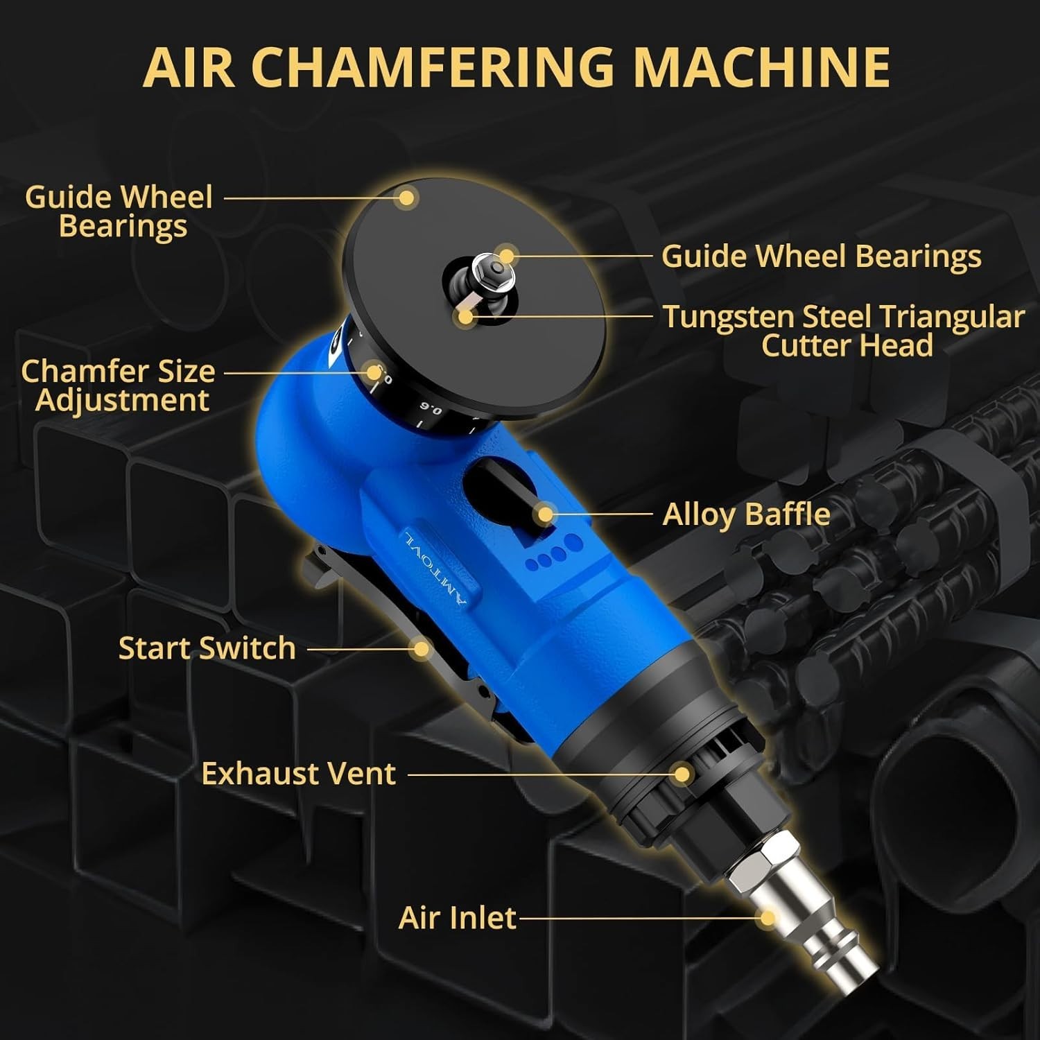 Pneumatic Chamfering Machine with Adjustable Depth and 30000 RPM Speed Control