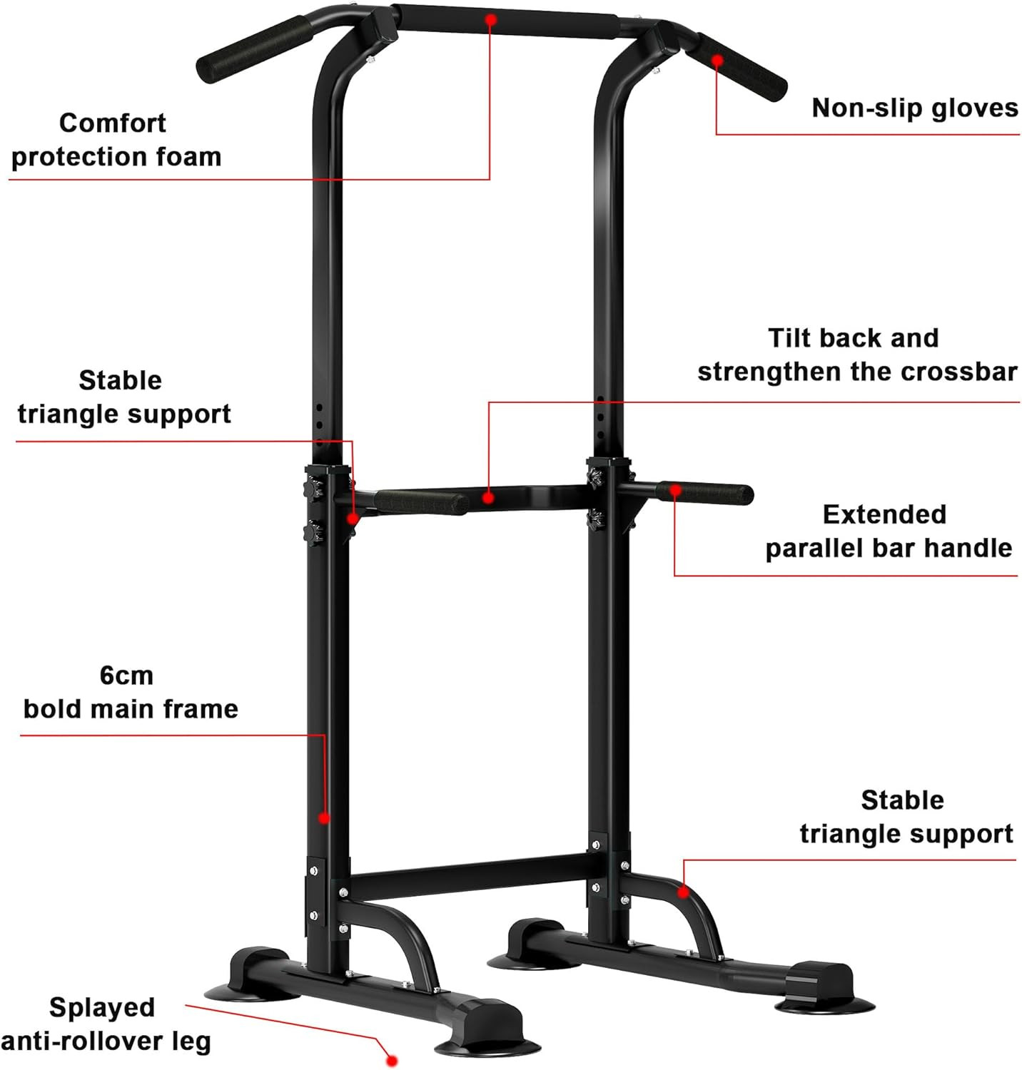 Power Tower Pull up Bar and Dip Station, Height Adjustable Dip Stand Exercise Ma