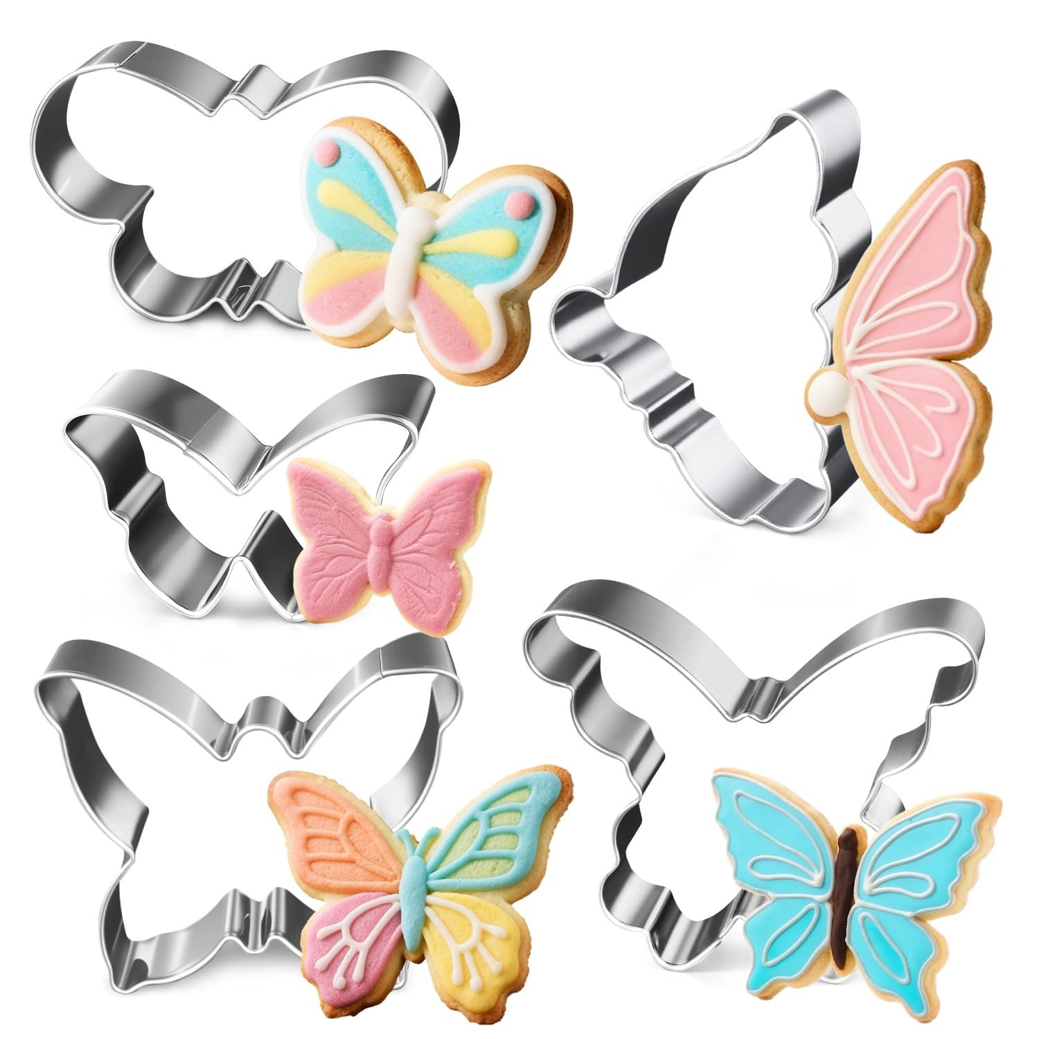 5Pack Butterfly Cookie Cutter Set, Stainless Steel Butterfly Wings Shaped Bak...