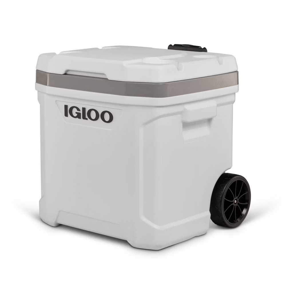Igloo Marine Latitude 60qt Rolling Cooler - White: Retractable Handle,