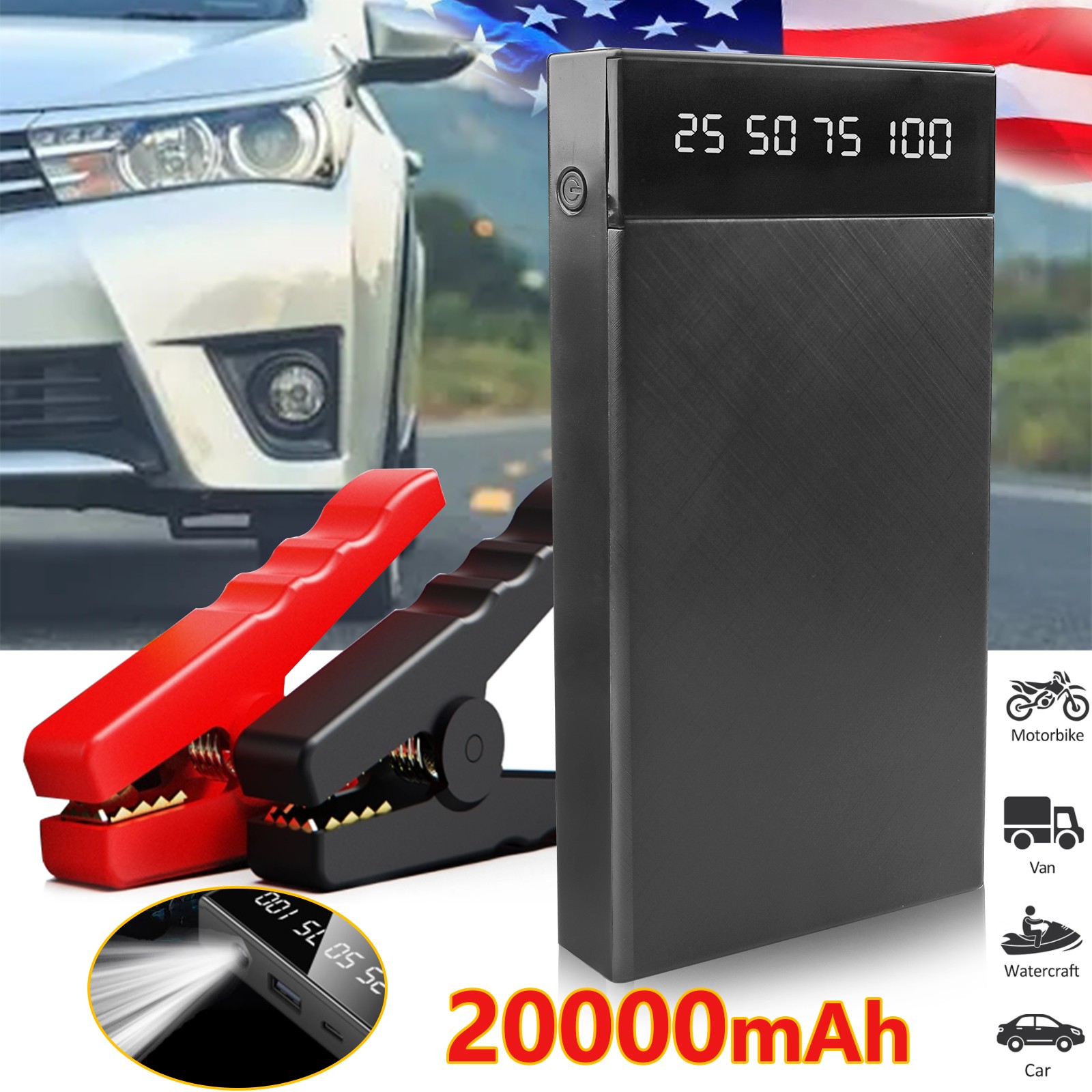 300A Peak 12V Car Jump Starter, Portable Emergency Battery Booster for 2.0L Gas