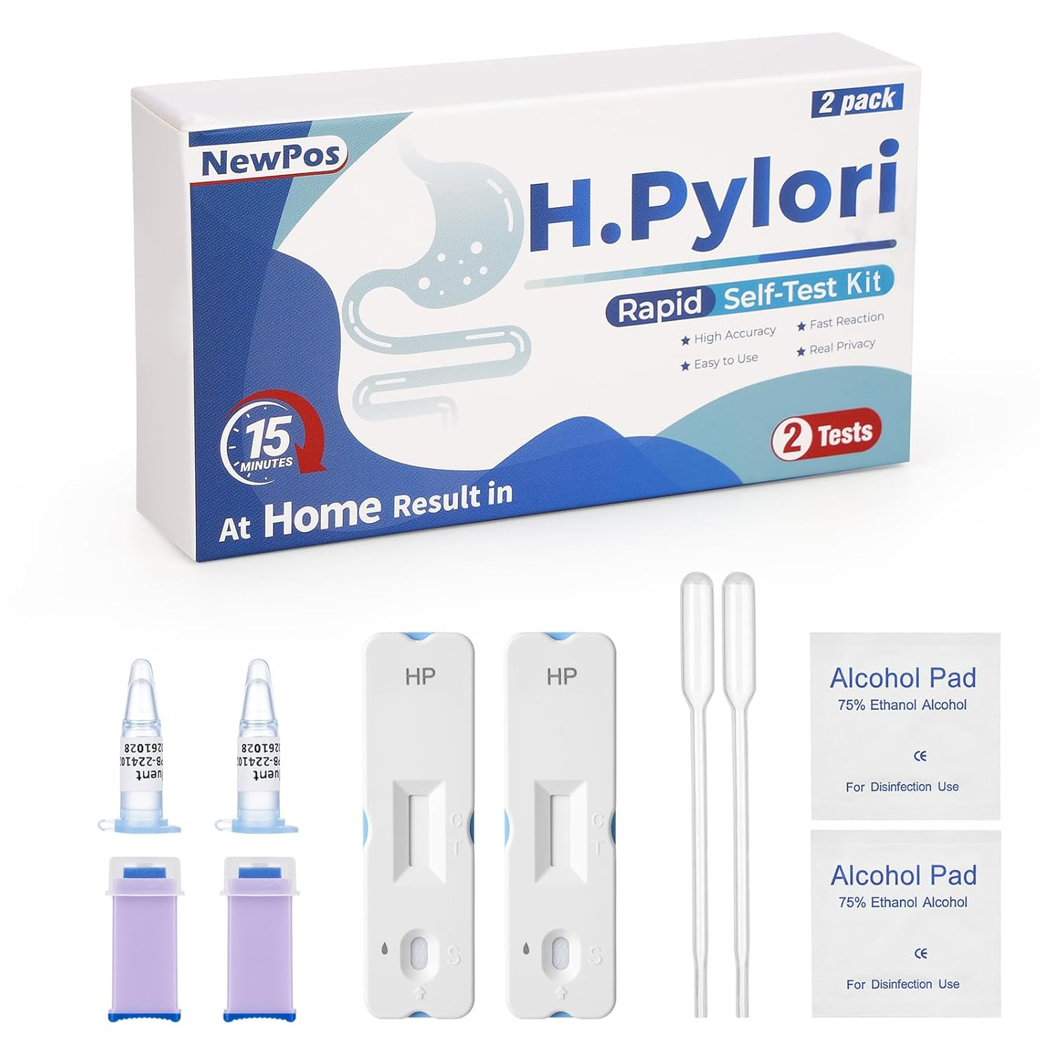 Reliable H. Pylori Kit - 2 Tests with Fast Results & Simple Instructions