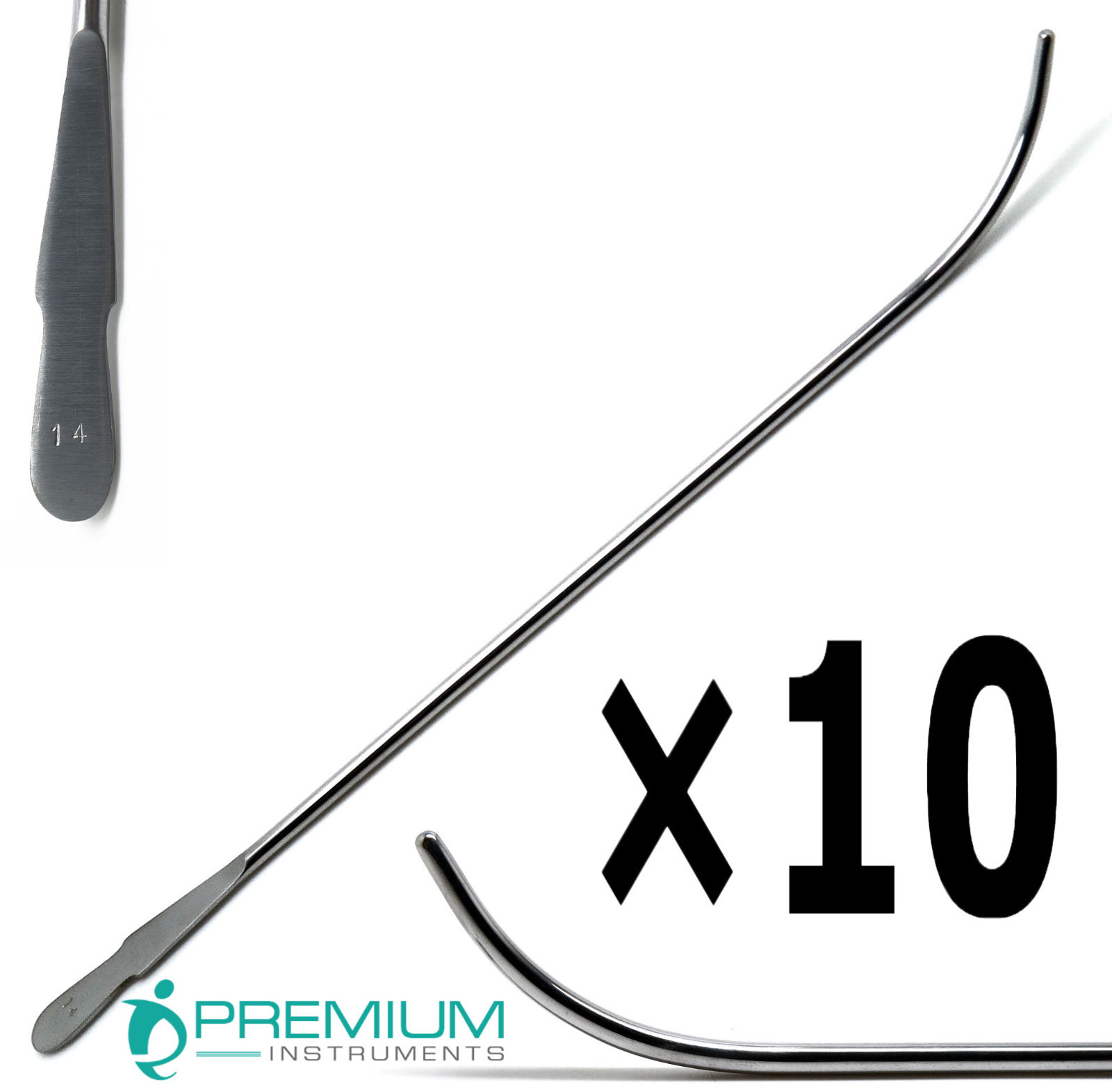 10 Pcs Surgical OB/GYN No. 14FR Van Buren Sounds Urethral Curved Instruments