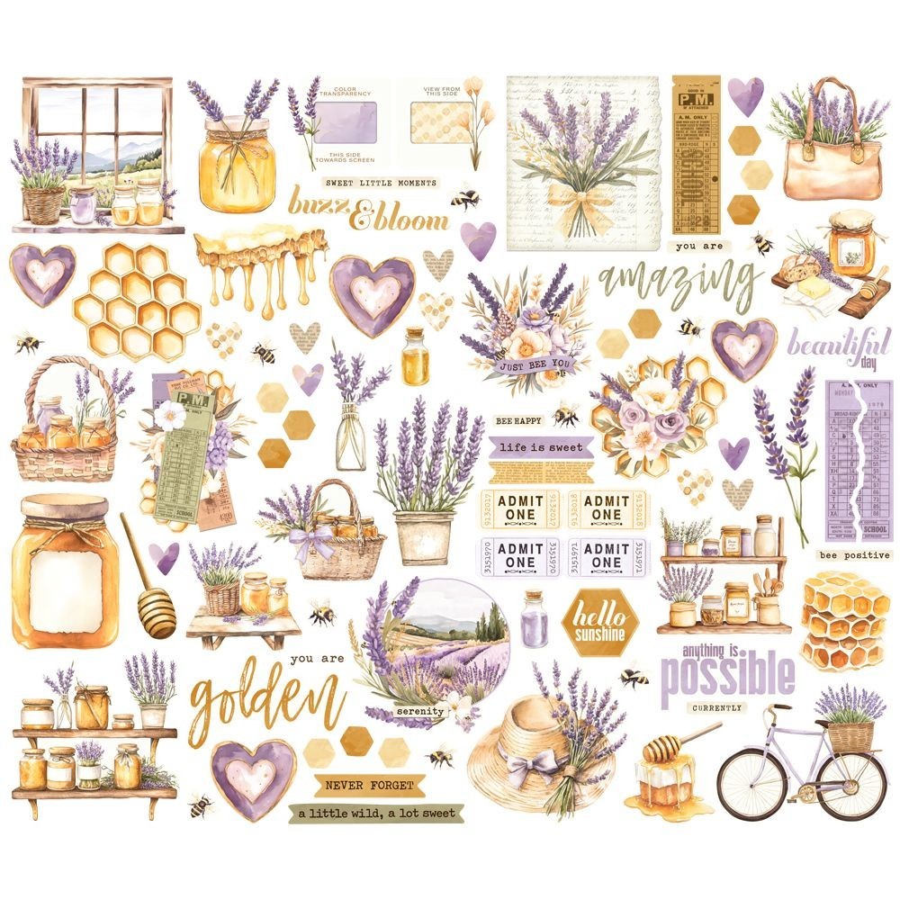 SS Bits Pieces DieCuts Lavender Fields Honey Comb Golden Nostalgic Bees Buzz