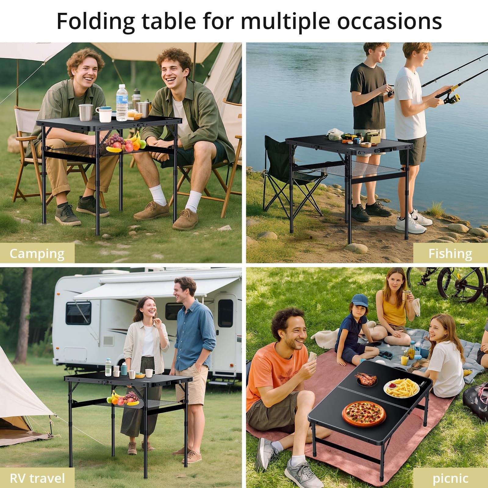 Folding Camping Table Portable Adjustable Height 36x24 in max 28 in
