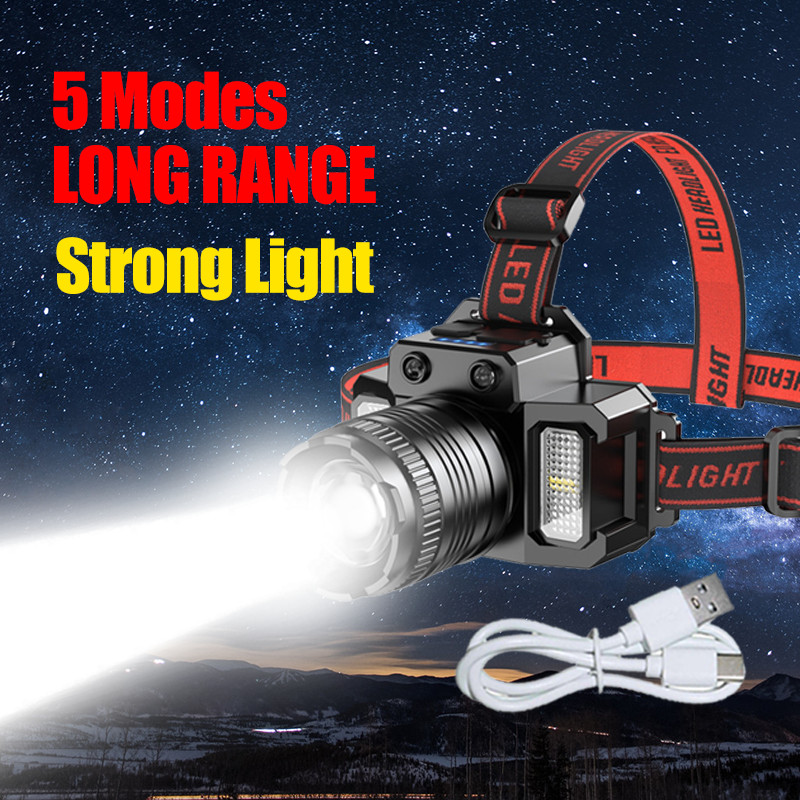 Super Bright LED Sensor Headlamp USB Rechargeable Camping Headlight Flashlight