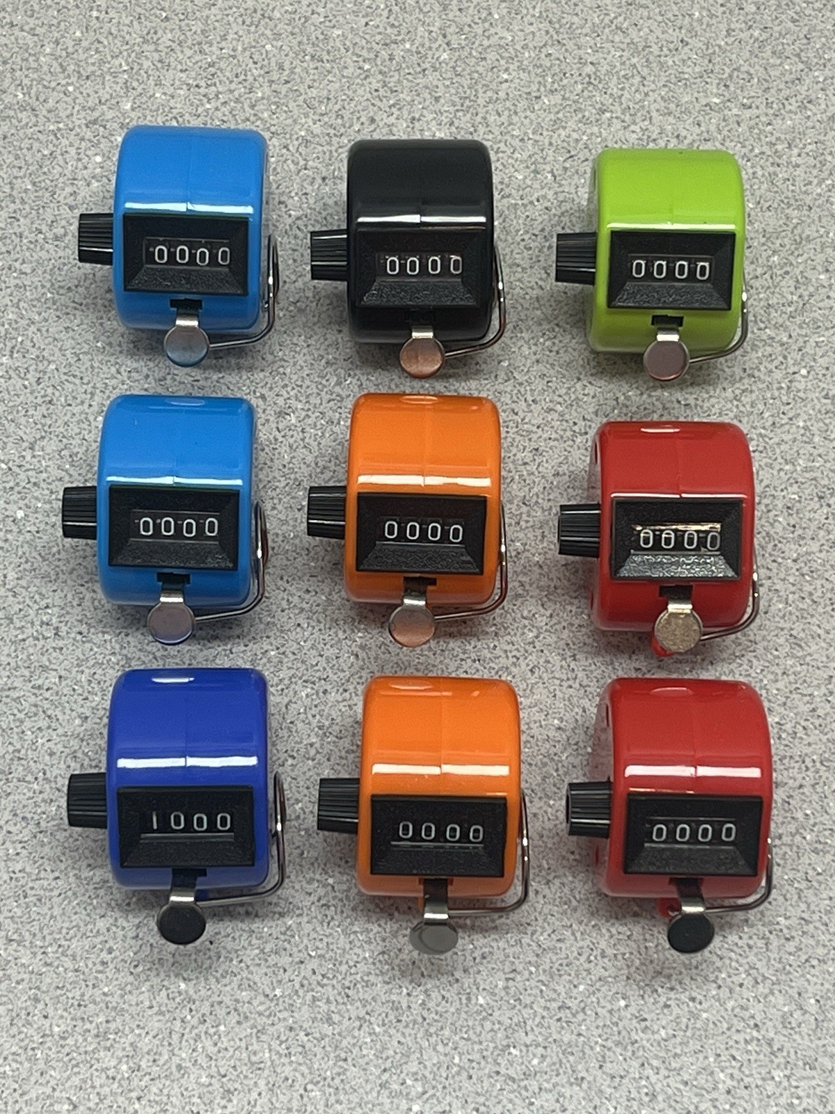 Lot of 9 Hand Tally Counter - 4 digit - No. 101 - variety of colors