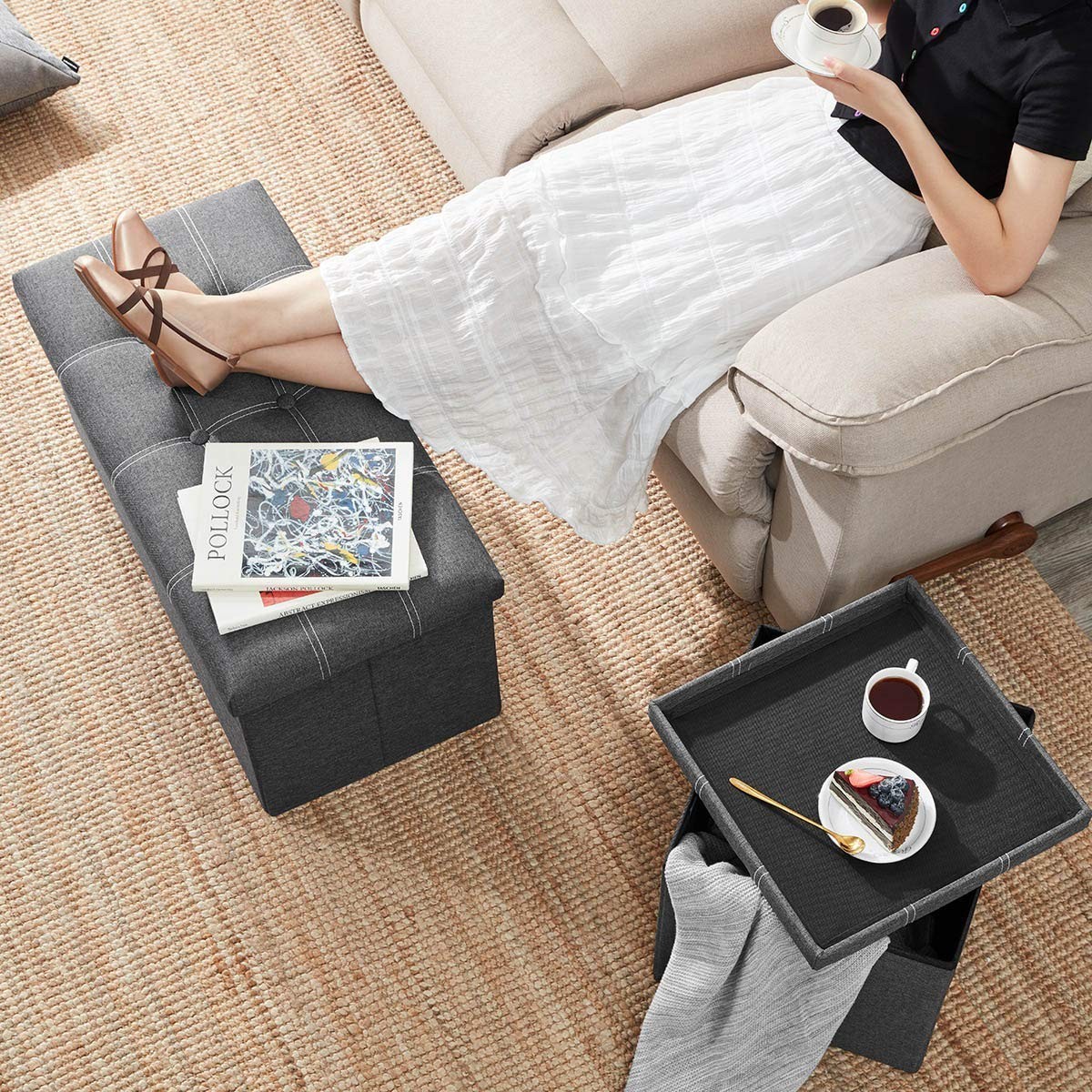 30 inches Folding Ottoman, Ottoman with Storage Footrest Seat Support 350lbs,...