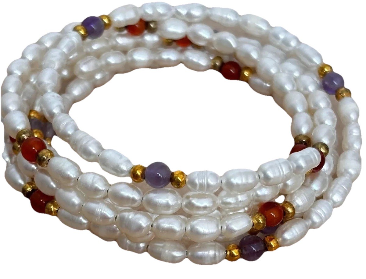 Freshwater Pearls/ Glass Beaded Bracelet/fits Wrist Size 6