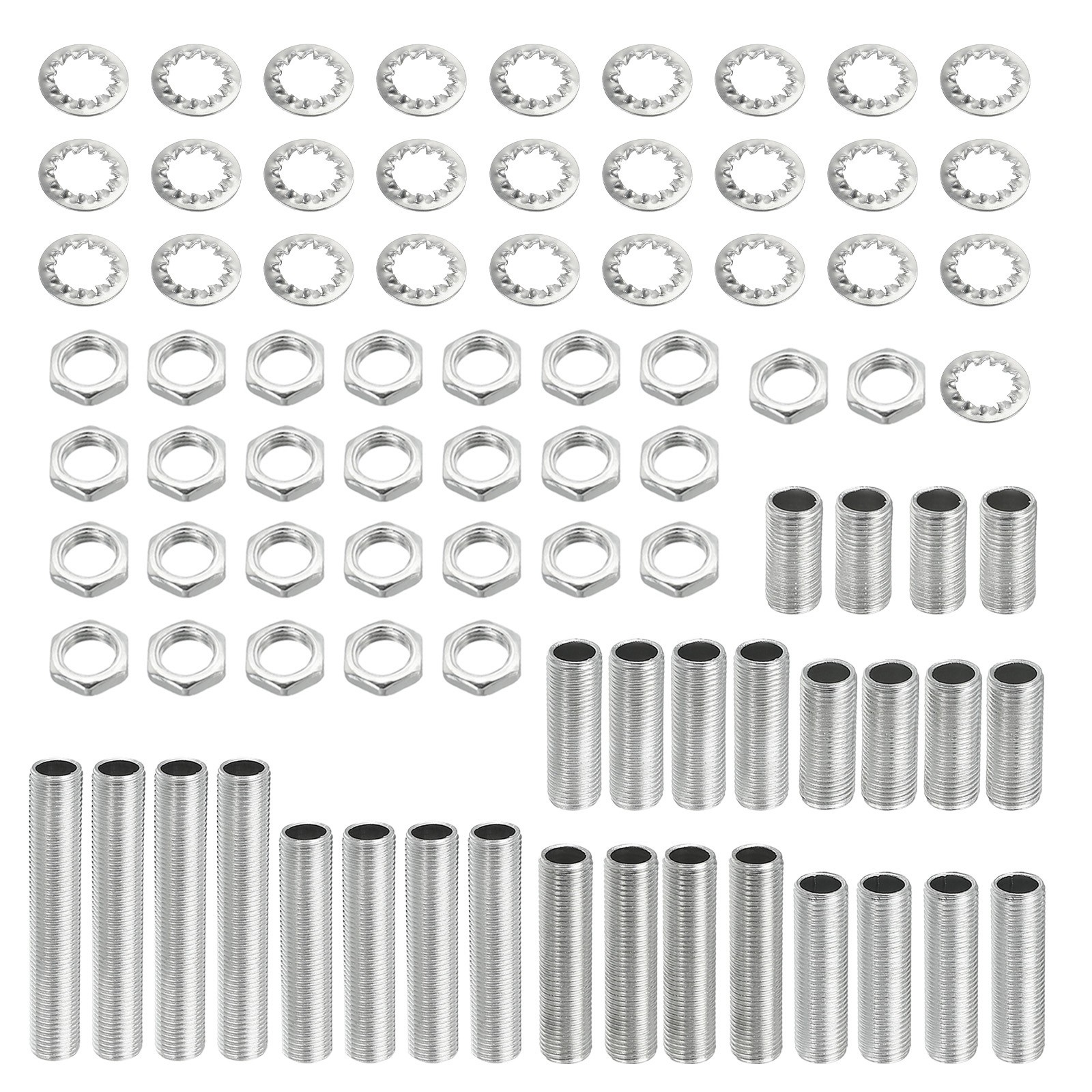 84pack Lamp Pipe with Lock Nuts Teeth Washers 1/8IP Thread Fasteners Assortment
