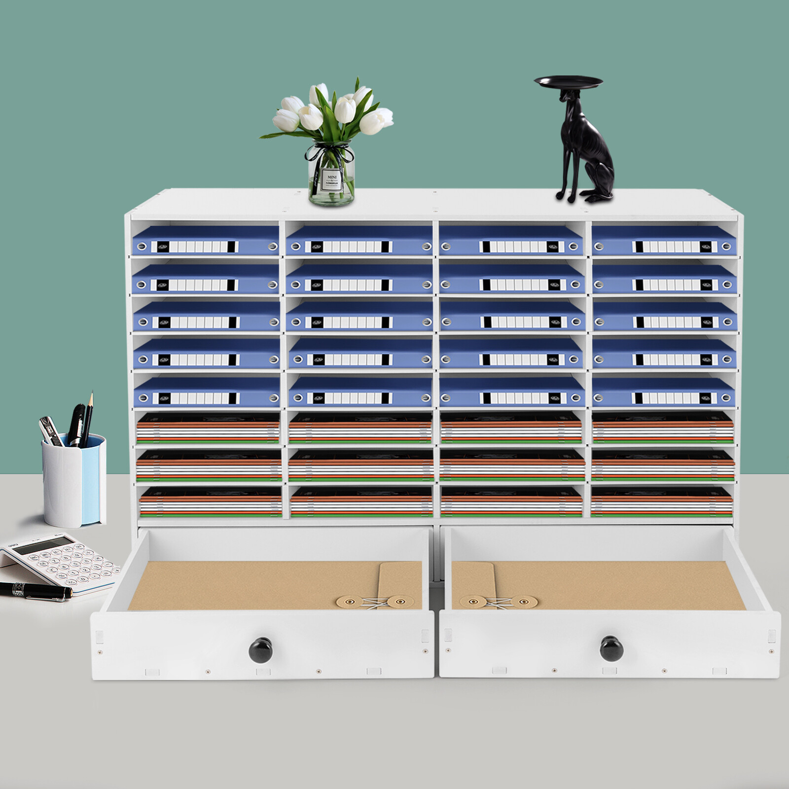 PVC Literature Organizer Adjustable File Sorter Stackable 32 Compartments White