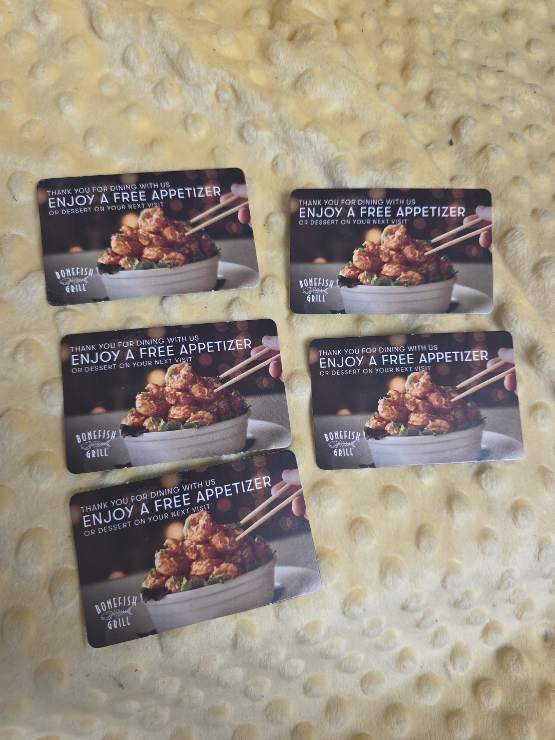 Bonefish Grill Free Appetizer Or Dessert Card Lot Of 5 ! See Photos For Details