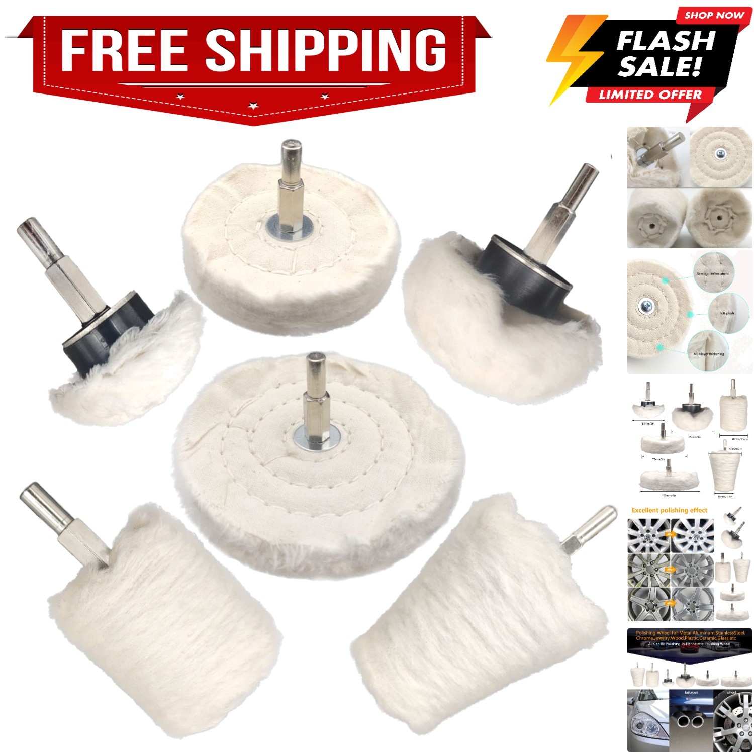6 pcs Buffing Wheel for Drill,Buffing Pad Polishing Wheel Kits,Wheel Shaped P...