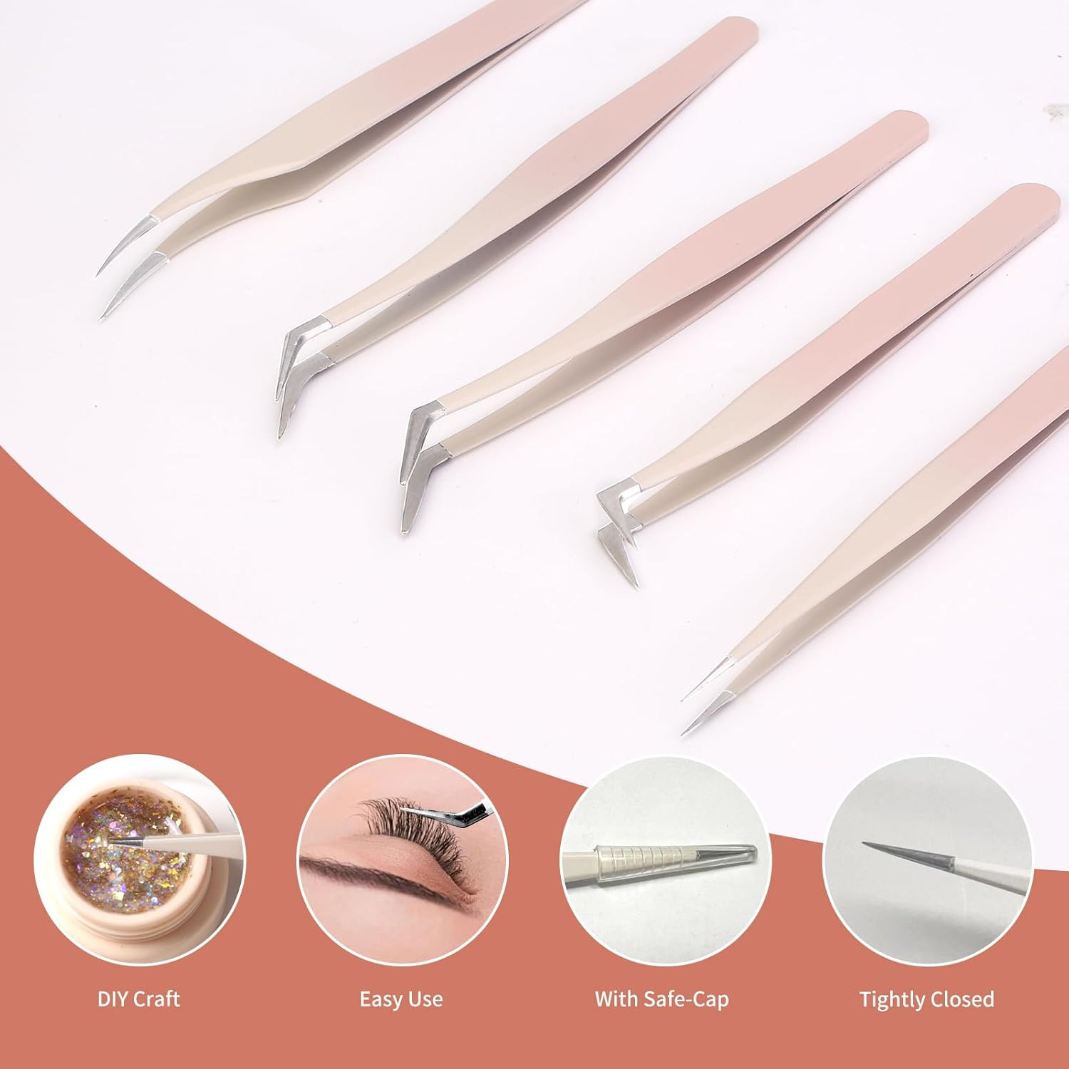 Eyelash Extension Tweezers Set 5PCS Straight Curved Lash Tools