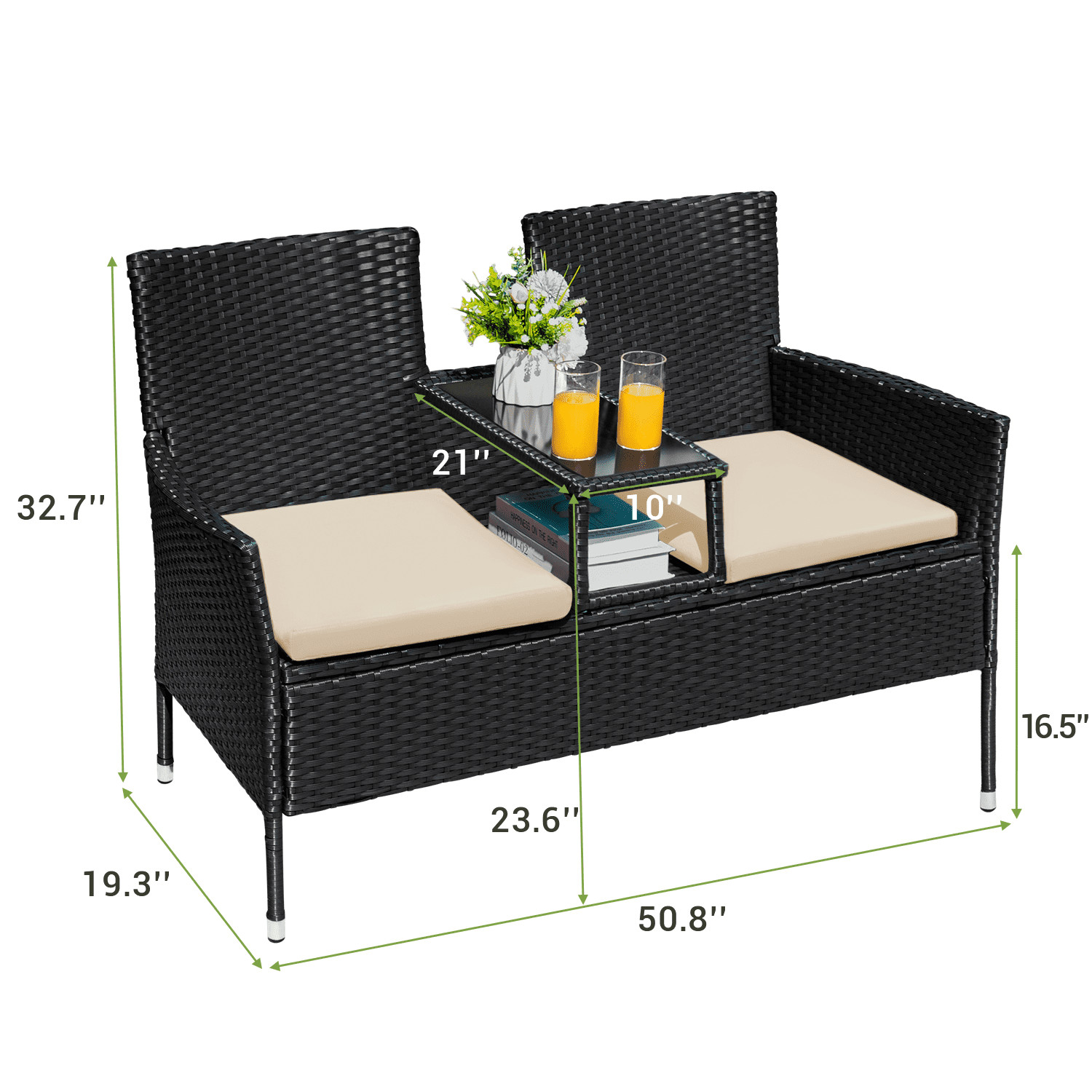Outdoor Patio Loveseat Modern Rattan Patio Conversation Furniture Set Beige ﻿