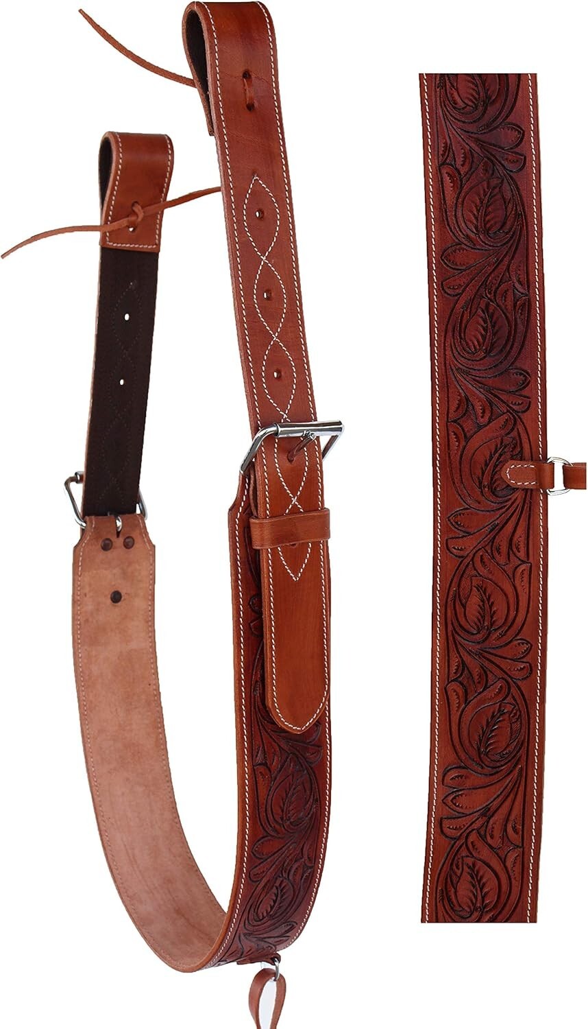 Leather Western Girth Tooled Back Rear Cinch Flank For Horse.